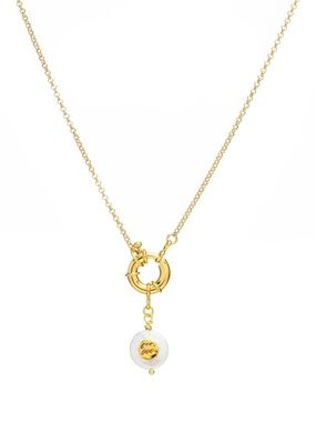Aquarius Zodiac Pearl Charm Necklace - 24k gold plating and freshwater pearl